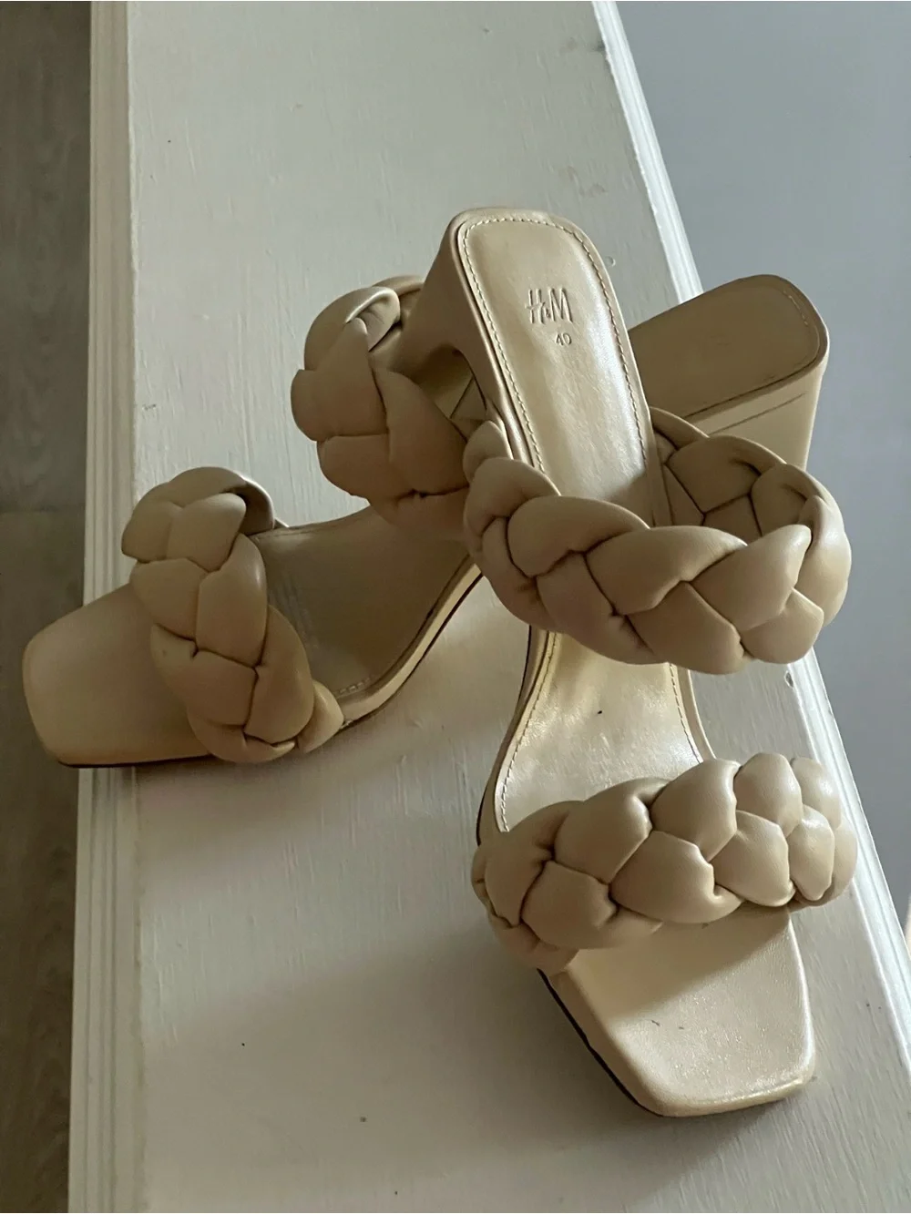 H&M Tan Braided Double-Strap Slide Heels
